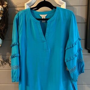Multiples Teal Tunic with Ruffle Sleeves NWT